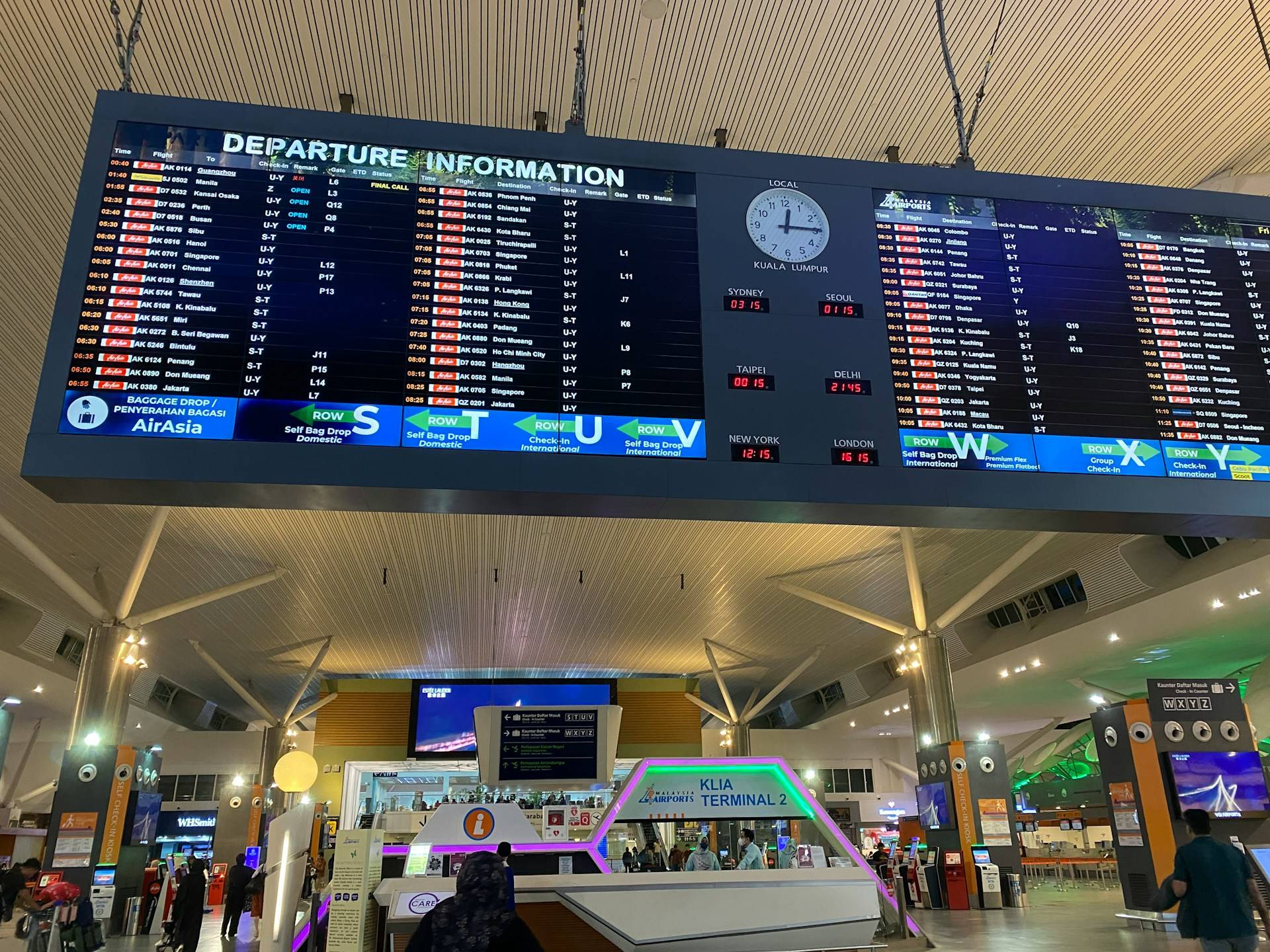 KLIA Terminal 2 (klia2) departure information board, Kuala Lumpur airport